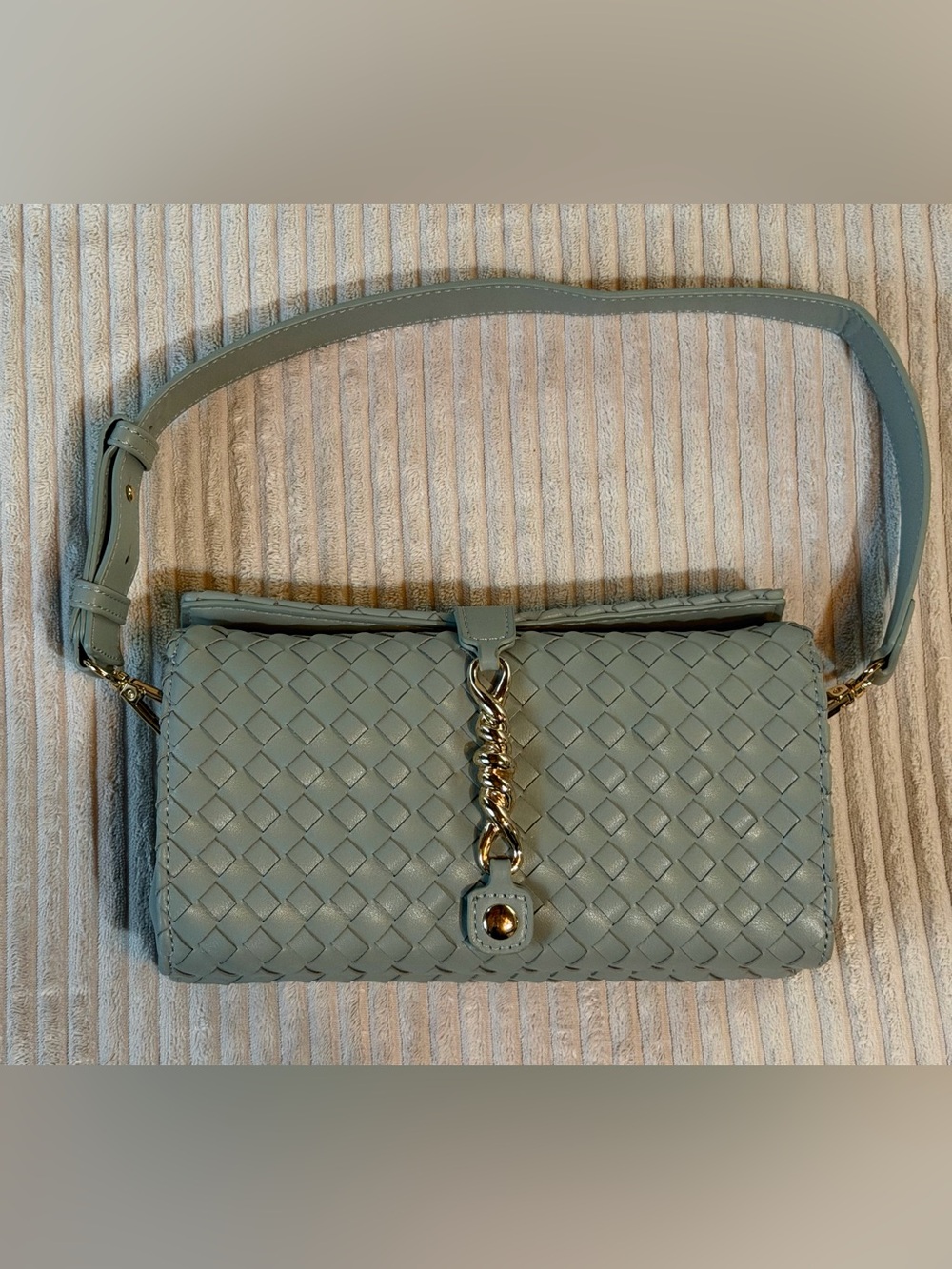 Anthropologie Woven Shoulder/Satchel Bag | Sage with Gold Accents